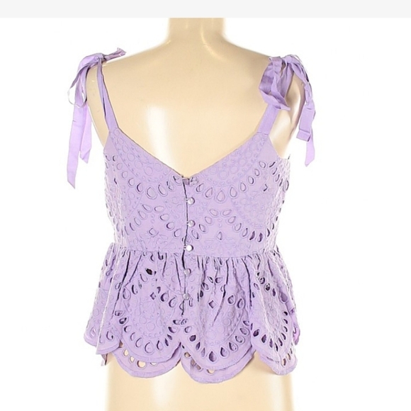 J crew purple eyelet peplum top with tie shoulder size 6 - Picture 2 of 2